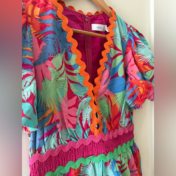 GREYLIN Tani Puff Sleeve Mini Dress Vibrant Print NWT Size Small Cotton - Picture 4 of 9
